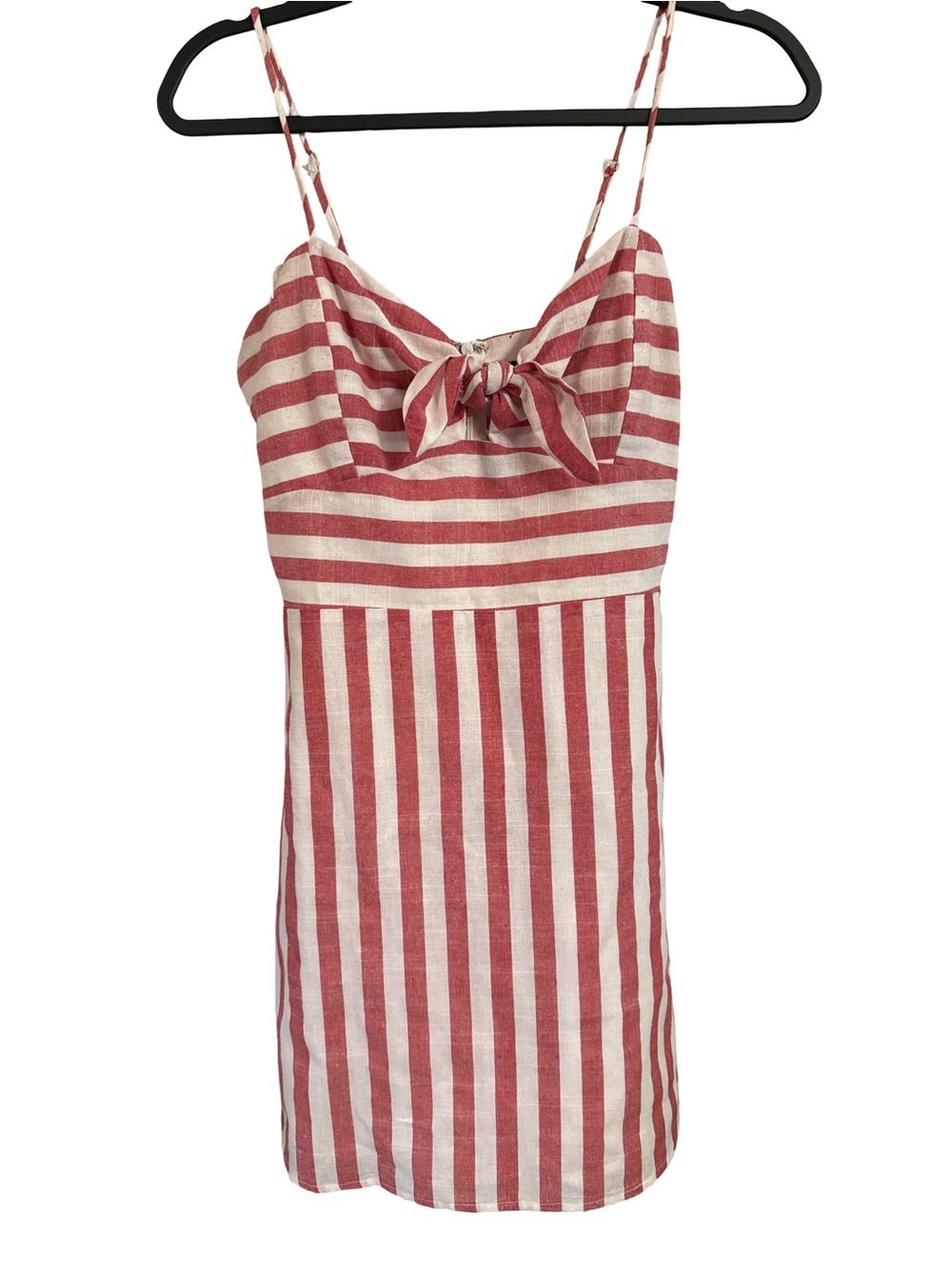 Girls Red and White Striped Tie-Front Casual Dress